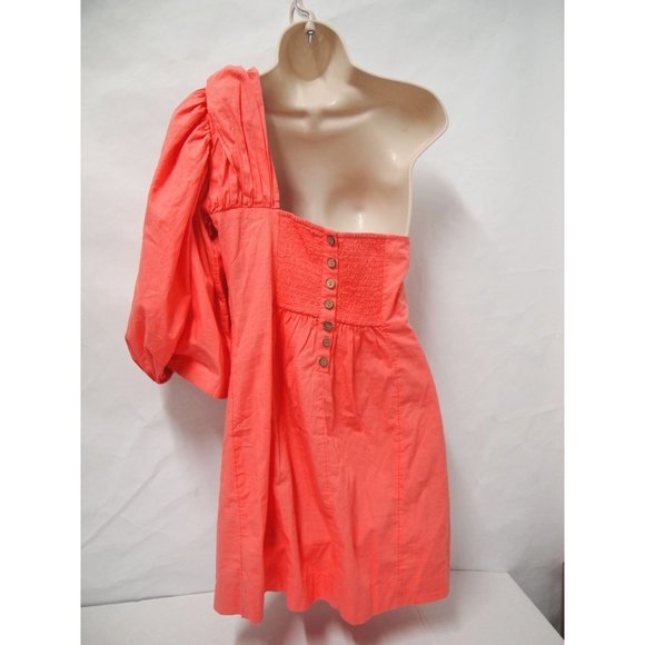 NWT Free People Women Looking My Best One Shoulder Puff Sleeve Mini Dress M Pink - Picture 6 of 8